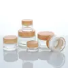 Frasco de creme de vidro transparente com tampa de imitação de grãos de madeira Frasco de creme para os olhos selado Frasco de creme Frasco cosmético Frasco de creme doméstico