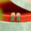 Pendientes Yuebao de plata de ley S925 bañados en oro con jadeíta azul, estilo retro nacional, con moneda Pixi, pendientes personalizados de moda nacional.
