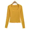 26088-26 Camiseta Pulóver Otoñal Puro Deseo de Cuello Bajo y Manga Larga con Adorno de Volantes y Corte Ajustado