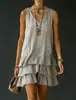 2026 Moda Primavera/Verão Feminina Casual Soltinha Cor Sólida Bolso Lateral Vestido Regata Site Independente Europeu e Americano da Amazon Transfronteiriço
