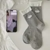 Calcetines Largos de Moda para Mujer, Frescos y Transpirables para Verano, No Asfixiantes, Algodón Antibacteriano, Calcetines sin Costuras de Media Pantorrilla, Calcetines Blancos con Dibujos Animados
