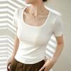 [Valor superior al precio] hilo de algodón de alta elasticidad verano nuevo cuello cuadrado manga corta top fondo camiseta versátil para mujer