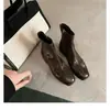 Botines Cuadrados de Cuero Vintage para Mujer 2026 Nuevo Estilo Tacón Grueso Estilo Británico Botas Martin Botines Ajustados