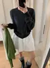 Cárdigan de punto liso 100% lana para mujer, estilo coreano, versátil, adelgazante, bordado con un caballito, cuello redondo, manga larga, suéter elegante para mujer