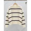 Suéter tejido de punto con cuello redondo a rayas, estilo coreano chic, otoño e invierno, retro, holgado, de manga larga