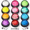 Set de 12 colores 3 mm corazón amor arte de uñas lentejuelas fluorescentes ultradelgadas brillo slime gota pegamento joyería para arte de uñas