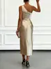 Vestido Elegante de Noche de Verano 2026 Transfronterizo Europeo y Americano de Satén de Alta Elasticidad sin Mangas de un Hombro Ceñido a la Cintura de Longitud Media