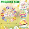 Letrero Decorativo de Madera Feliz Pascua Transfronterizo Corona de Conejo y Huevo Letrero de Puerta Decoración Colgante Decoración de Primavera Rosa y Verde