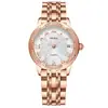 Relógio feminino mecânico totalmente automático, relógio mecânico oco casual e moderno, relógio de pulso à prova d'água cravejado de diamantes para mulheres, ouro rosa e todo prateado