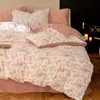 Conjunto de Cuatro Piezas Tejido Estampado Clase A, 100% Algodón Puro, Funda Nórdica de Algodón Jersey Amigable con la Piel, Sábana Ajustable Estampada de Dibujos Animados, Tres Piezas