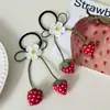 Fofo prendedor de cabelo de tecido com bolinhas e morango tridimensional, acessório de rabo de cavalo macio e adorável estilo ins, elástico doce para cabelo de menina, acessório de cabelo infantil