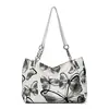 Bolsa de Lona com Estampa de Borboleta para Mulheres, Bolsa de Ombro Fashion, Bolsa de Mão, Bolsa Tote Versátil de Grande Capacidade para o Dia a Dia
