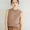 Camisola de punto sin mangas, cuello alto medio, color liso, rayada, para mujer, base adelgazante, para ir al trabajo, otoño e invierno, nueva, 100% cachemir