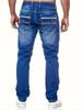 Pantalones Vaqueros para Hombre Elásticos de Mezclilla Pierna Pequeña Multi Bordado Adelgazantes Adelgazantes Azules Pantalones de Hombre, Adecuados para Todas las Estaciones