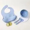 Set de Vajilla de Silicona de Venta Caliente Transfronterizo para Bebés y Niños, Incluyendo Baberos, Platos con Ventosa, Tenedores, Cucharas y Juegos de Platos