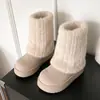 Botas de Nieve Cálidas del Noreste para Mujer 2026 Otoño/Invierno Nuevo Estilo Suela Gruesa Botas de Media Caña con Piel Zapatos de Algodón con Felpa Botines