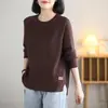 Suéter de Gola Redonda Plus Size para Mulheres Outono e Inverno Malha Solta que Cobre a Barriga Camisa Básica Suéter Simples