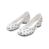 Zapatos sin cordones de piel de oveja estilo francés con lunares para mujer, tacón grueso, boca poco profunda, zapatos versátiles de punta dividida, zapatos Mary Jane tipo pezuña de cerdo para mujer
