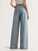 Jeans Bordados de Pierna Ancha Recta Tejido Mágico Estilo Retro Europeo y Americano 2026 para Mujer Corte Delgado Casual Elástico Temu