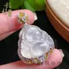 Ágata de Gelo Branca Natural Pingente de Buda de Gelo de Alta Qualidade Colar de Jade Banhado a Prata Corrente de Pingente de Buda Maitreya da Moda