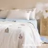 Juego de Colcha de Verano de Cuerda de Lino Tencel Lenzing Clase A para Dibujos Animados, Juego de Cuatro Piezas de Colcha Refrigerante Sedosa para Aire Acondicionado, Lavable a Máquina