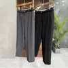 Pantalones de rayas de bambú, de principios de otoño, de alta gama, con raya central, de cintura alta, elegantes, de nueve puntos, tipo cigarrillo para mujer, versátiles y estilizados, de pierna recta