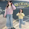 Suéter de piel de visón para niña, colección primavera/otoño, nuevo estilo 2026, pantalones vaqueros de otoño para niños, conjunto de dos piezas, moderno para niñas y niños mayores