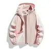 Chaqueta deportiva de tres rayas para primavera y otoño para hombres y mujeres, abrigo ligero casual con capucha, corte holgado, talla grande, ropa deportiva para correr