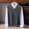 Chaleco de hombre 100% cachemir con cuello en V, tejido liso, corte holgado, adecuado para usar debajo de suéteres, venta al por mayor para comercio exterior