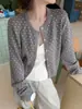 Suéter Cardigan de Malha Manga Longa com Bolinhas NEOTC Outono Café de Arroz Estilo Coreano Feminino Doce para o Dia a Dia