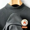 Camiseta Masculina de Lã Dupla Face com Gola Alta Curta e Mangas Longas, camada base quente para outono e inverno, forrada com fleece e espessada para calor extra, tendência de outono