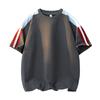 Camiseta de manga corta para hombre, marca de moda de verano, con costuras en contraste de color, camiseta de media manga para hombre, nueva ropa ancha para estudiantes 2025