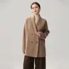 Casaco de Tricô de Caxemira Espesso de Comprimento Médio para Outono e Inverno Feminino Cardigan Dupla Face Preguiçoso Quente Solto Versátil Peça Externa