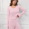 Novo conjunto de pijamas de outono e inverno estilo europeu e americano, cardigã rosa jacquard com babados, conjunto de calça comprida e manga longa, pode ser usado fora de casa