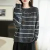 Suéter Base de Punto Hueco con Cuello Redondo de Bloques de Color para Mujer Otoño Invierno Nuevo Rayado Contraste de Color Holgado de Moda para Mujer
