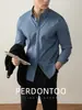Camisa Social Masculina Estilo Levemente Luxuoso com Padrão Vertical, Manga Longa, Slim, para Primavera e Outono, Design Elegante, Casual, Sem Ferro, Botão Escondido