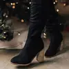 Botas Acima do Joelho para Mulheres 2024 Outono e Inverno Novo Estilo Salto Grosso Tamanho Grande Salto Alto Botas Slim de Camurça para Mulheres Zíper Lateral Botas Longas