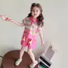 Conjunto de Verano a Rayas para Niñas 2026 Nuevo Elegante Top Infantil de Dibujos Animados Shorts Casuales de Bebé Dos Piezas