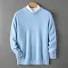Suéter masculino de lã pura espessa, gola redonda, mangas compridas, tricô casual, cor sólida, caimento solto, versátil, estilo pullover, camada base