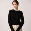 26 Outono Inverno Fio Duplo Espessado Gola Redonda 100% Caxemira Pura Suéter Feminino Ombro Raglã Malha Macia e Lisa Camada Base Suéter Solto