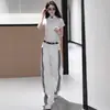 Conjunto de Moda Casual para Mujer Verano 2026 Nuevo Elegante Ajustado Camiseta de Manga Corta y Pantalones de Pierna Ancha Reductor de Edad Conjunto de Dos Piezas Moderno