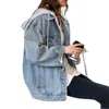 Chaqueta Corta de Mezclilla Estilo Coreano Holgada para Mujer con Mangas Largas, Capucha, Bolsillos Grandes, Top Versátil para Primavera y Otoño
