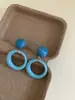 Corea del Sur Ins Retro Azul Cielo Diseño de Círculo Grande Nicho Elegantes Pendientes Pequeños para la Cara