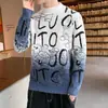 Novo suéter de tricô masculino para outono e inverno, solto e casual, com design de letras em degradê, versátil, casual, moderno, da moda e confortável