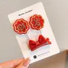 Presilha de Cabelo Infantil com Laço Vermelho, Acessório de Cabelo Novo para Meninas, Doce Decoração de Pérolas, Presilha para Franja que Não Danifica o Cabelo