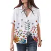 Novedad Estilo Europeo y Americano para Mujer Tops Casuales de Manga Corta con Solapa de Hoja Cardigan Transpirable Estampado Casual Camisas de Manga Corta