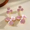 Brincos de aço com pino de pérola em formato de flor com gota de óleo transfronteiriços europeus e americanos, brincos exagerados simples e doces, brincos femininos de luxo leve e de alta qualidade