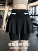 Saia-calça de yoga com bolsos, falso duas peças, anti-exposição, cintura alta, controle de barriga, modeladora, leggings esportivas para fitness, calça tubarão para mulheres