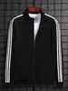 Chaqueta de Hombre Nueva Colección Otoño e Invierno Cuello Alto Marca de Moda Versátil Rayas Elegante Estudiante Ropa Deportiva Negra Abrigo Casual