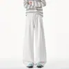 Pantalones deportivos casuales de punto con bordado para hombre, pantalones deportivos negros curvos, pantalones rectos de pierna ancha para hombre